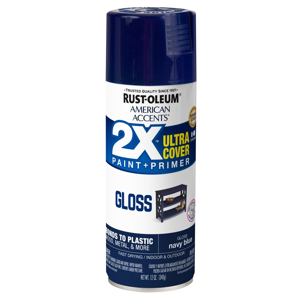 All Surfaces 2X Ultra Cover Gloss Navy Blue Spray Paint & Primer Shiny Look 12Oz