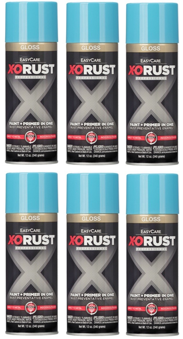 X-O Rust XOP25-AER Gloss LIGHT BLUE Anti-Rust Enamel Spray Paint Primer – 6 Pack