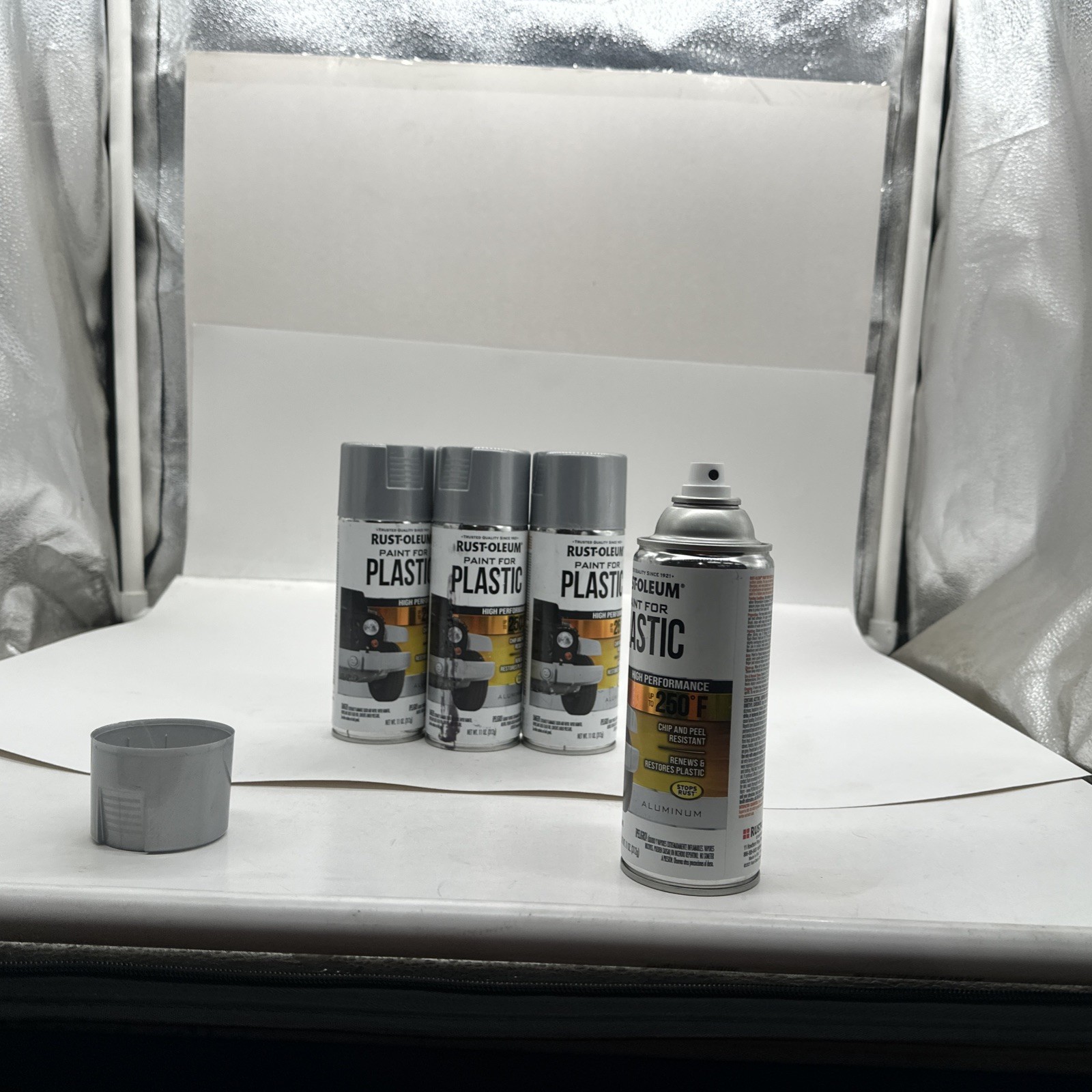 4 PACK NEW RUSTOLEUM PAINT FOR PLASTIC – ALUMINUM -11 OZ. FREE SHIPPING