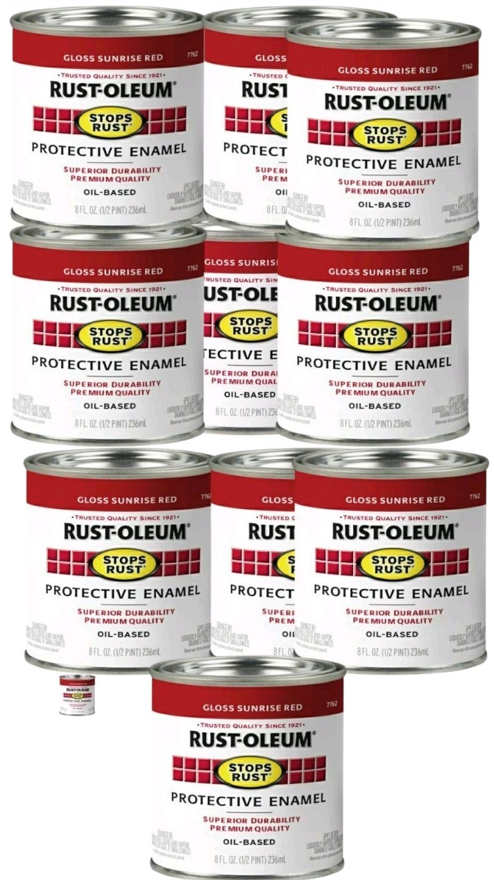10 Cans Rust-Oleum Gloss Sunrise Red 0.5pt PROTECTIVE ENAMEL Oil Based