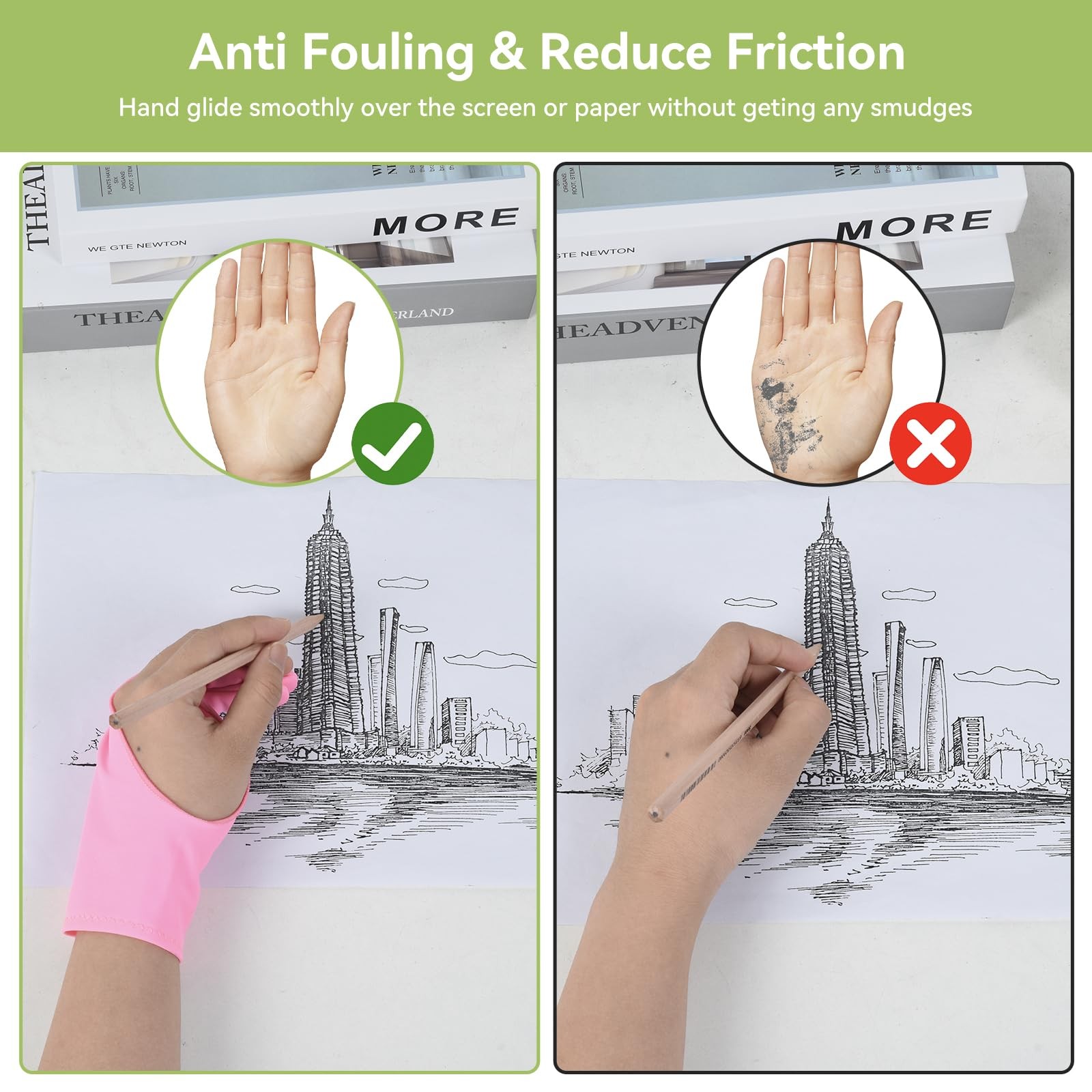 OTraki Drawing Glove 4 Pack Artist for Tablet with Medium, Pink