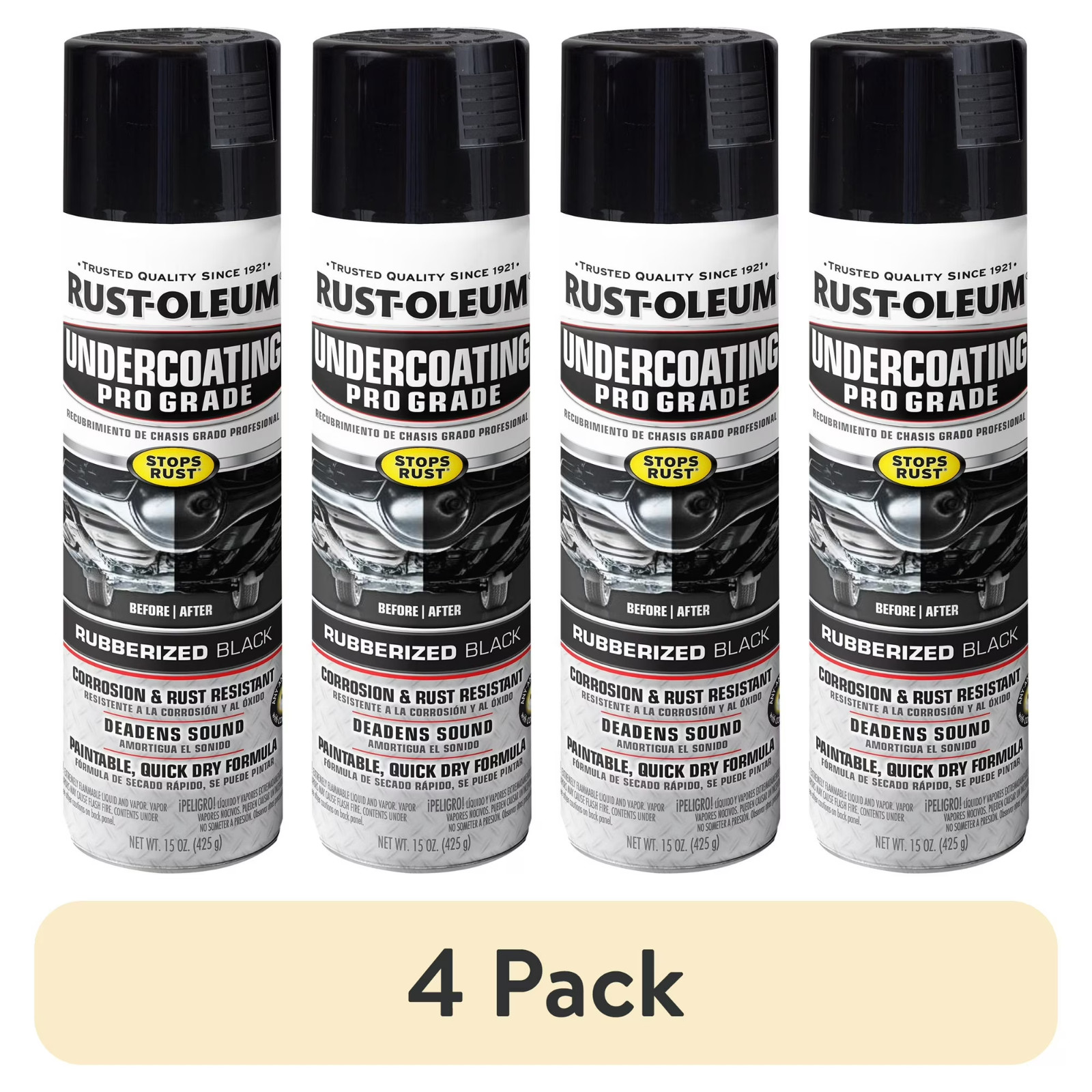 (4 pack) Black, Rust-Oleum Automotive Rubberized Undercoating Matte Spray Paint