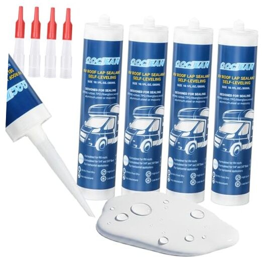 2026 Version RV Roof Sealant 4 Pack, Self-Leveling Lap Sealant White, 4-Pack