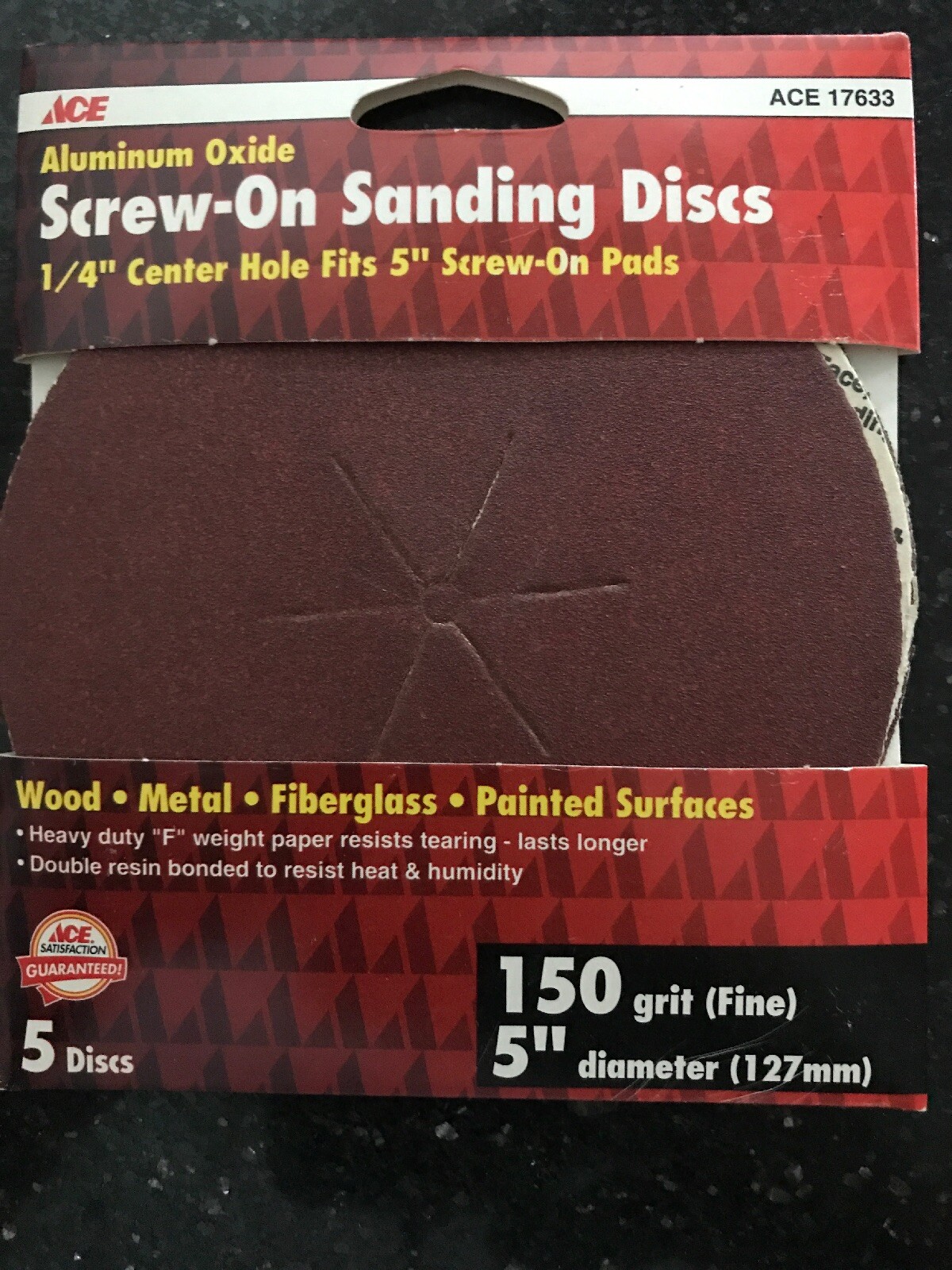ACE Screw-On Sanding Discs 150 Grit Fine, 5 Discs, # 17633 *New*