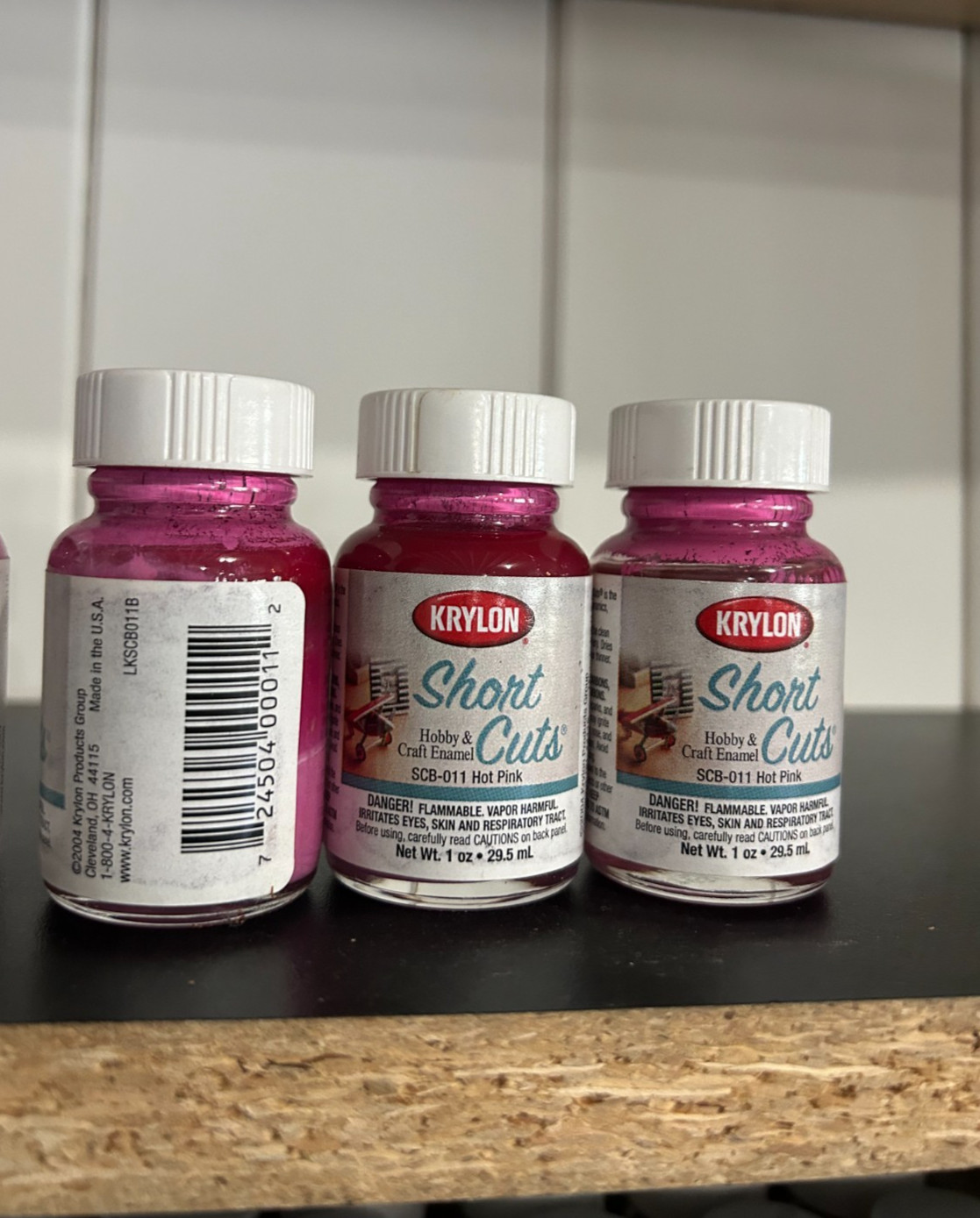 New 3-pack lot Krylon SCB011 Short Cuts Brush-On enamel Paint Hot Pink 1 Ounce