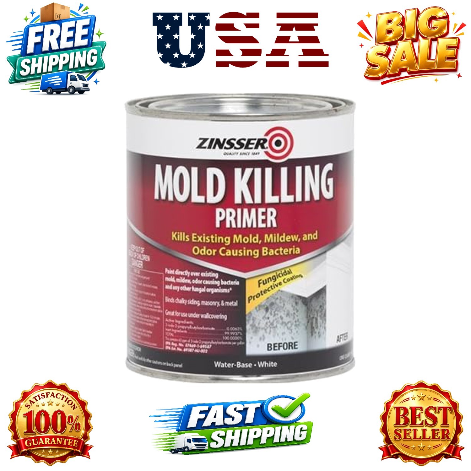 qt White , Mold Killing Primer Water-Based Mold Killing Primer Pack of 3
