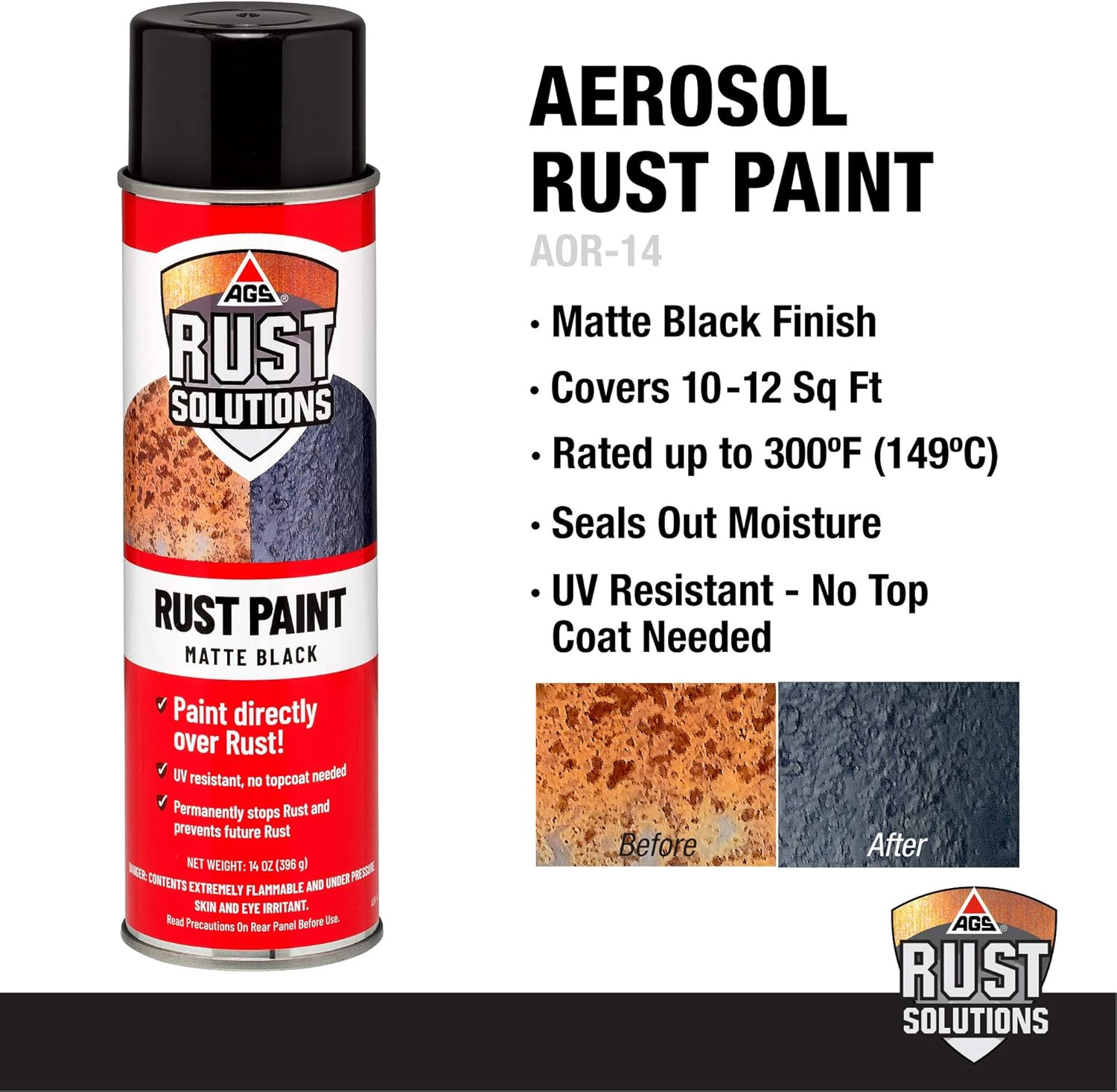 Rust Spray Paint, 14Oz, Durable Matte Black Finish, Safe for All Surfaces, Eradi