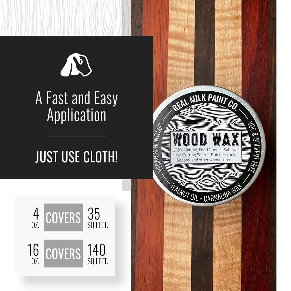 Wood Wax for Finishing Unfinished Furniture, Cutting Boards, Food Grade Vegan 16