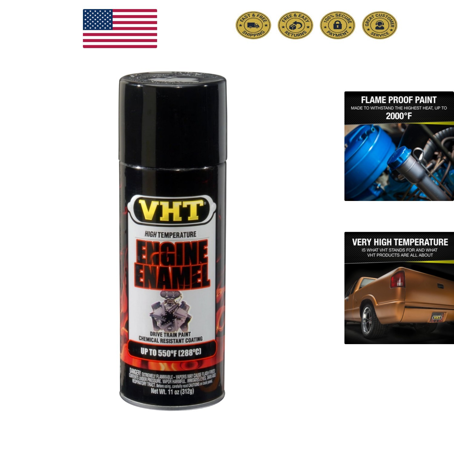 Gloss Black High Heat Engine Enamel Spray Paint – 550° Durable Finish, 11 oz