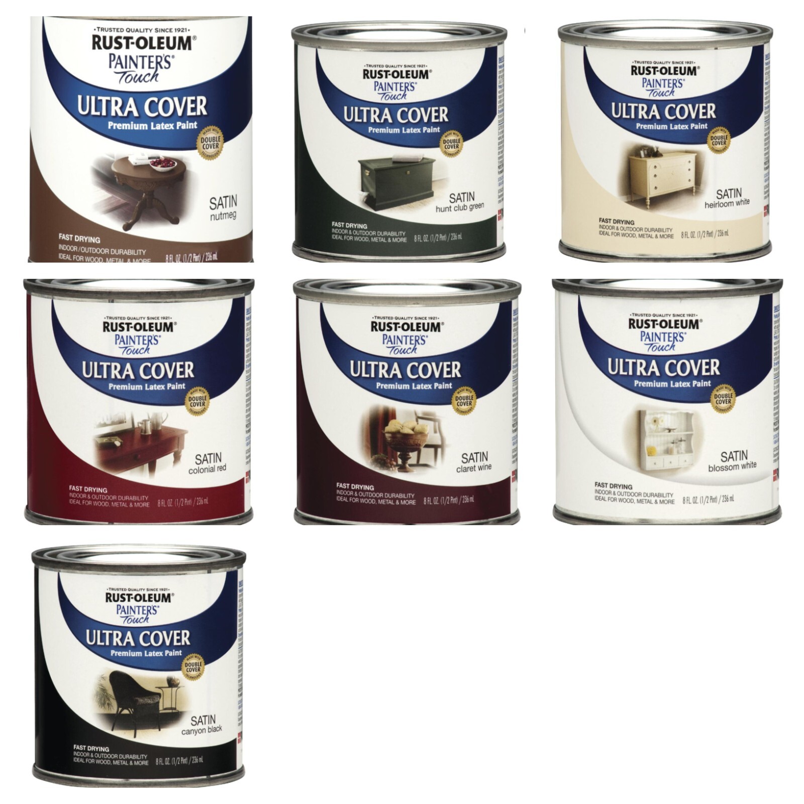 Rust-Oleum® Painter’s Touch® Ultra Cover Latex Satin Paint – 1/2 pt Various