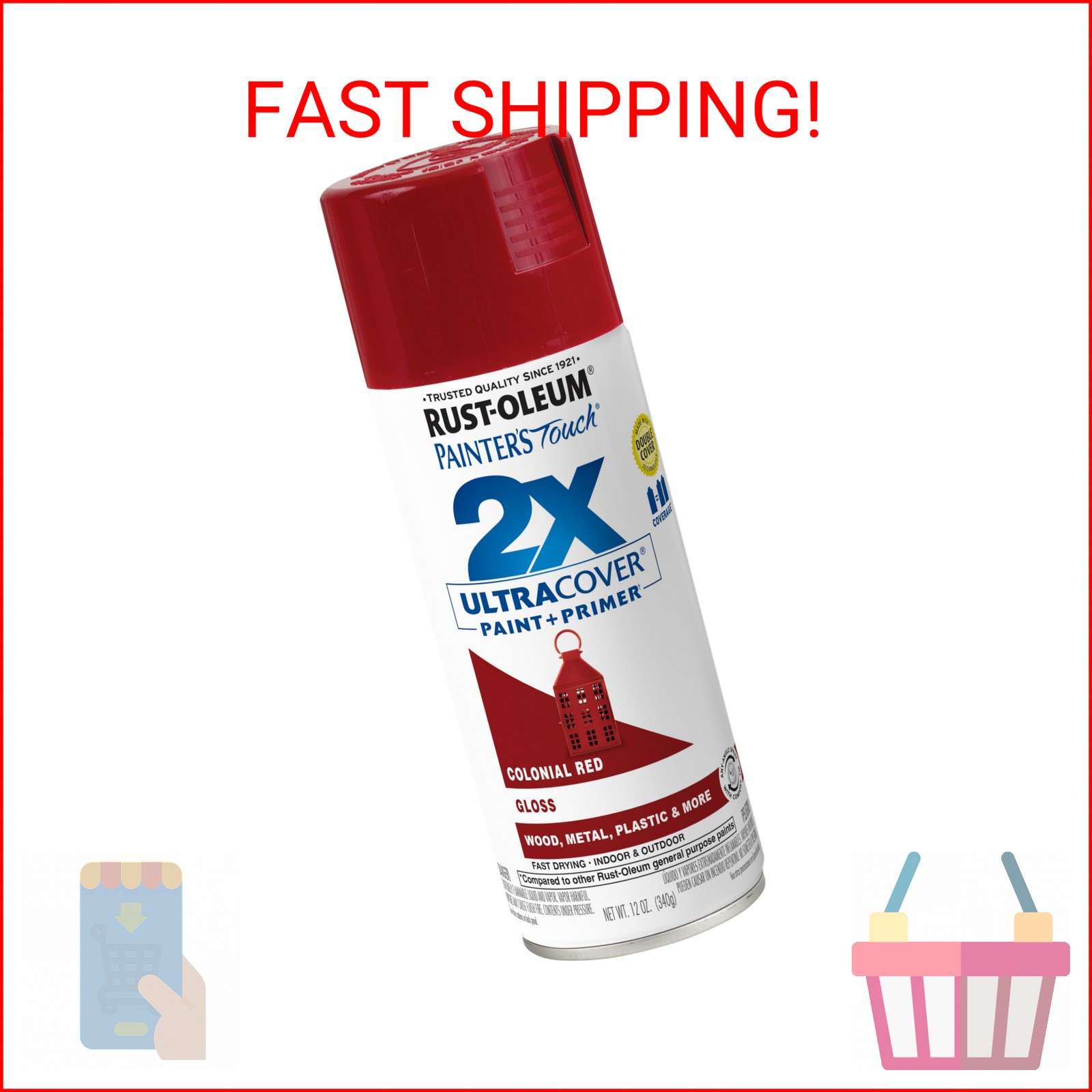 Rust-Oleum 249116 Painter’s Touch 2X Ultra Cover Spray Paint, 12 oz, Gloss Colon