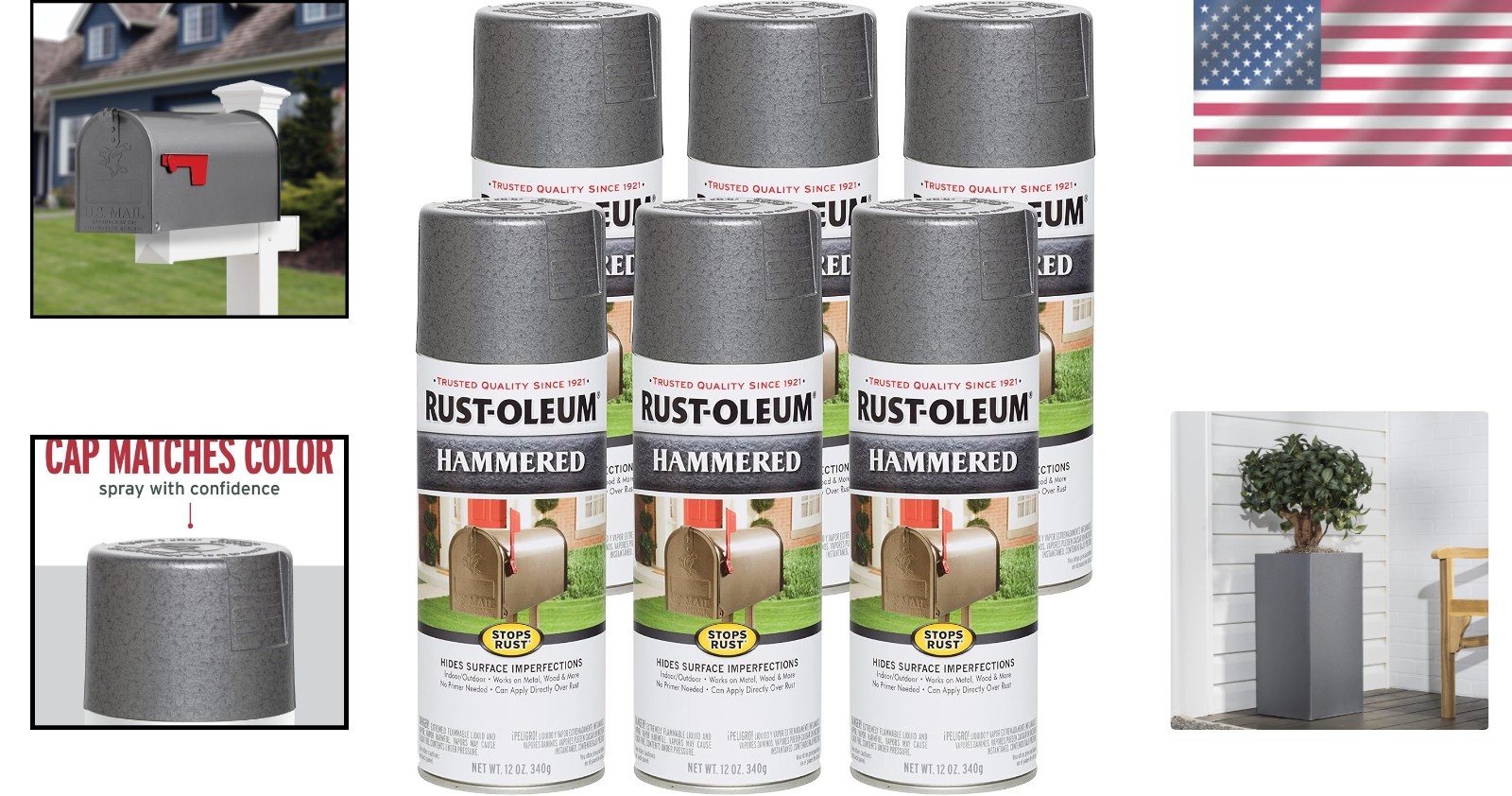 Durable Gray Hammered Spray Paint, Rust Resistant – 6 Pack for Indoor/Outdoor