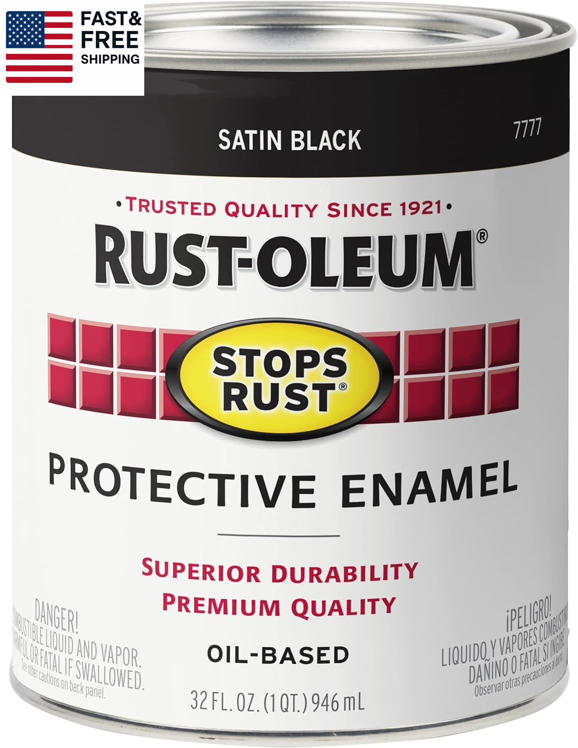 7777502-2PK Stops Rust Brush on Paint, Quart, Satin Black, 2 Pack