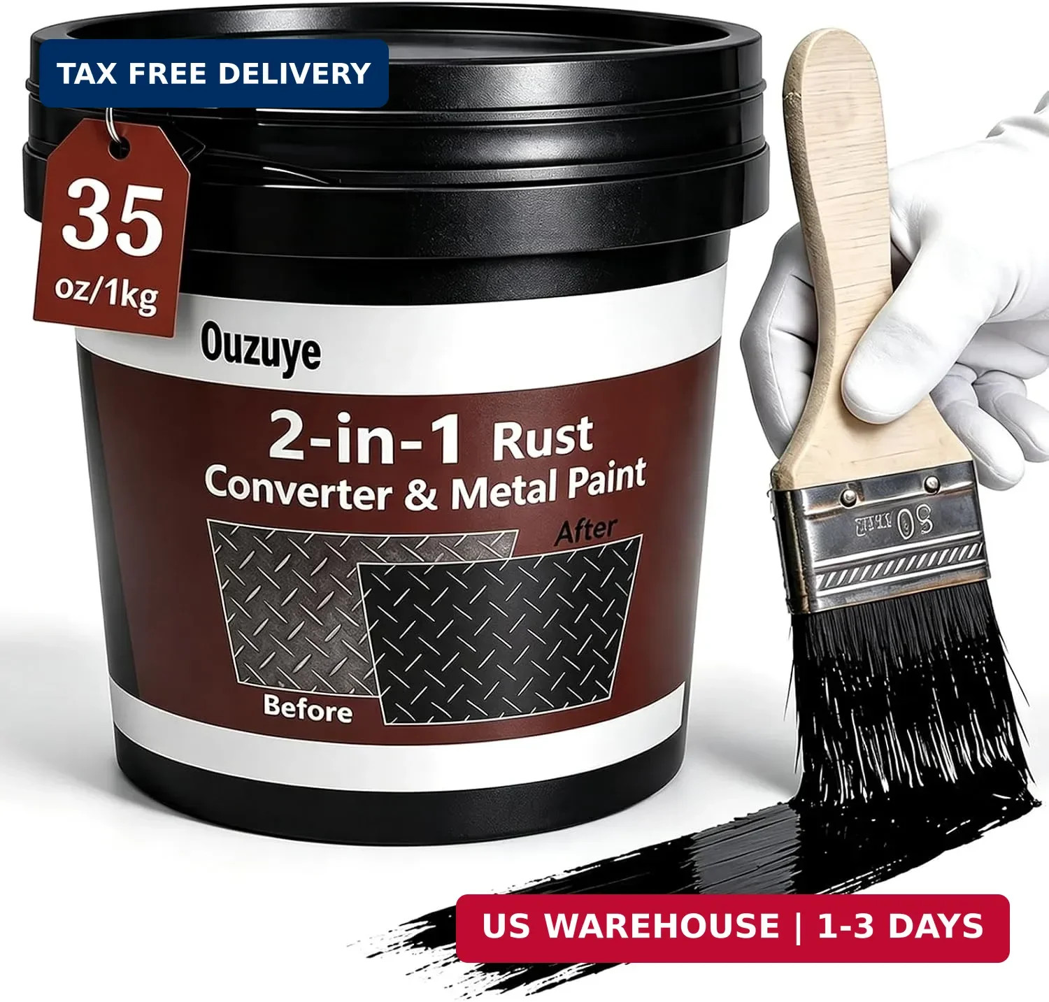 2 in 1 Rust Converter & Metal Primer, 35OZ Black Rust Reformer Paint for Metal,