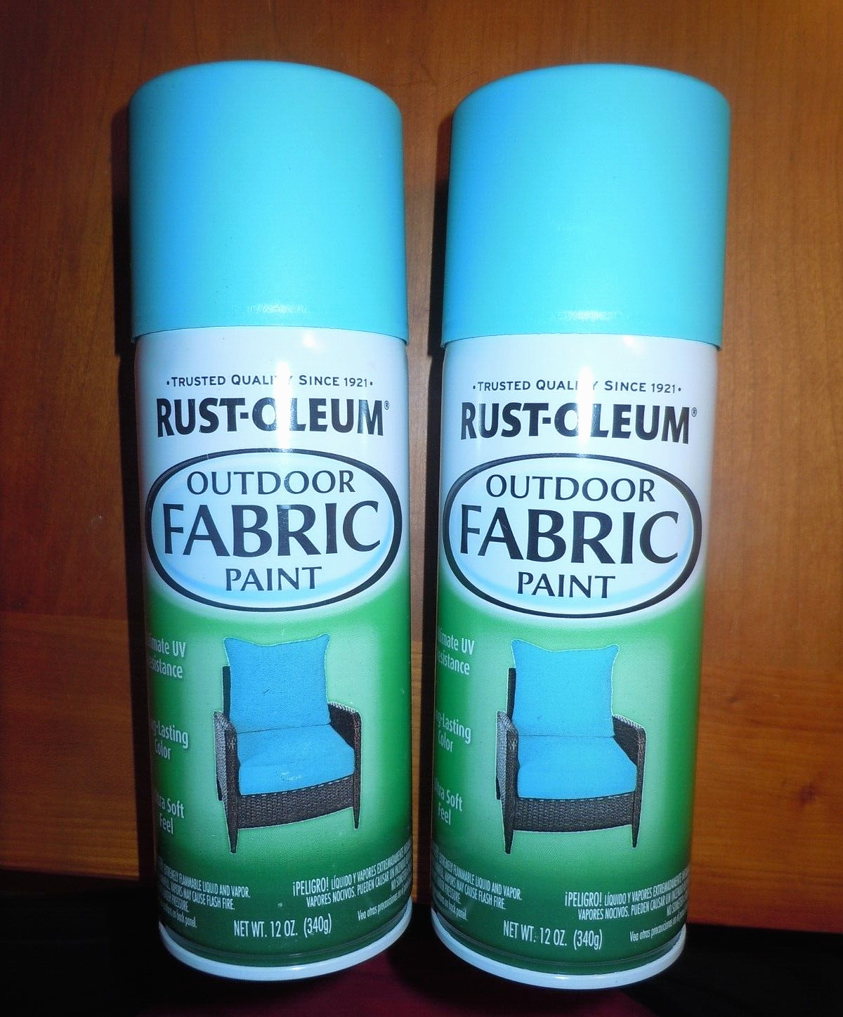 2 Rustoleum Outdoor Fabric Spray Paint Turquoise 12oz Cans Awnings Cushions NEW