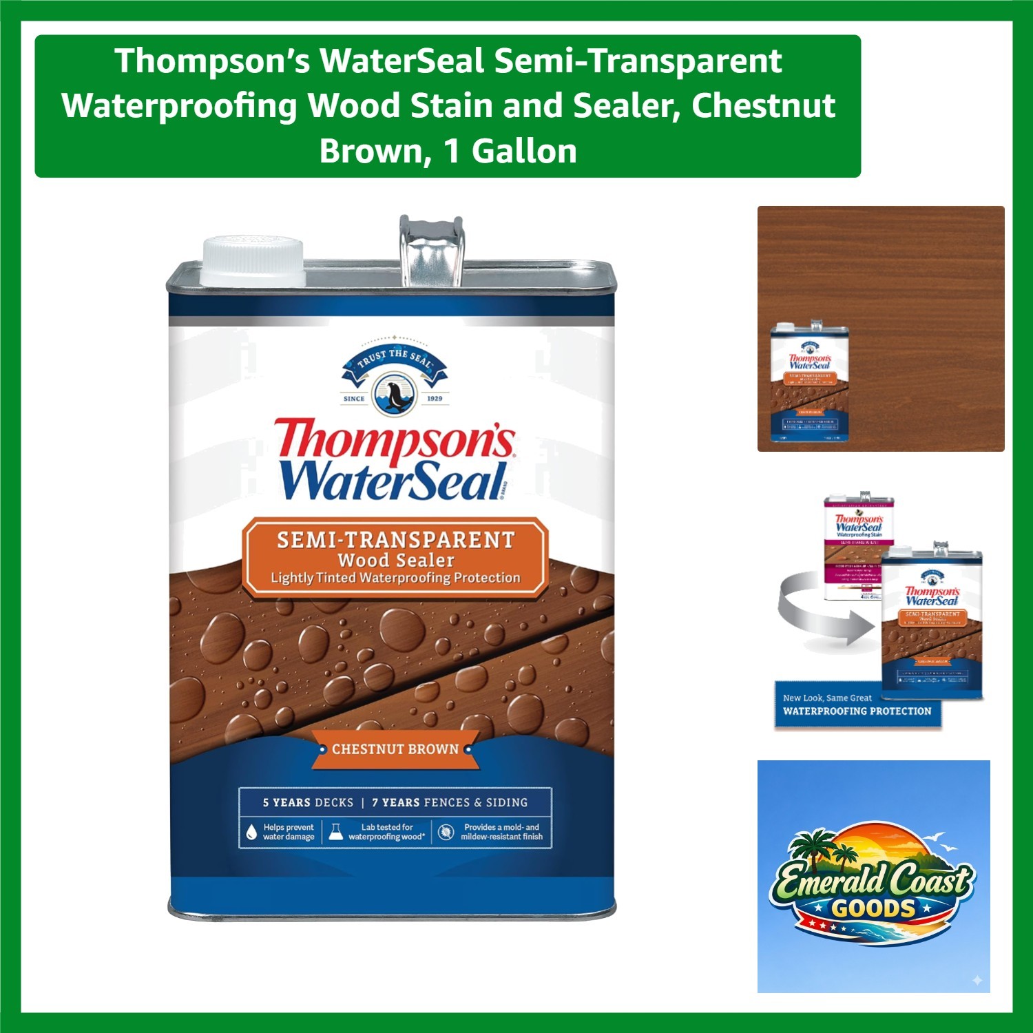 Semi-Transparent Waterproofing Wood Stain and Sealer, Chestnut Brown, 1 Gallon