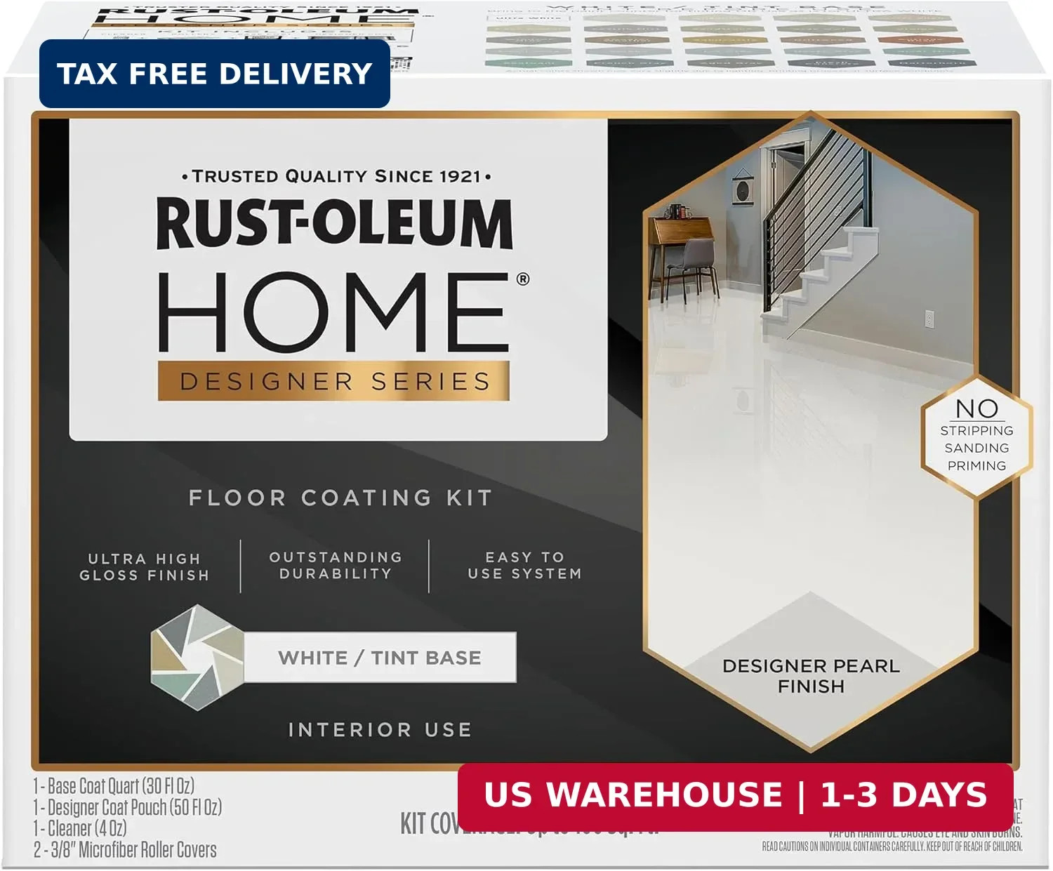 Rust-Oleum 391503 Home Designer Series Floor Coating Kit, High Gloss White