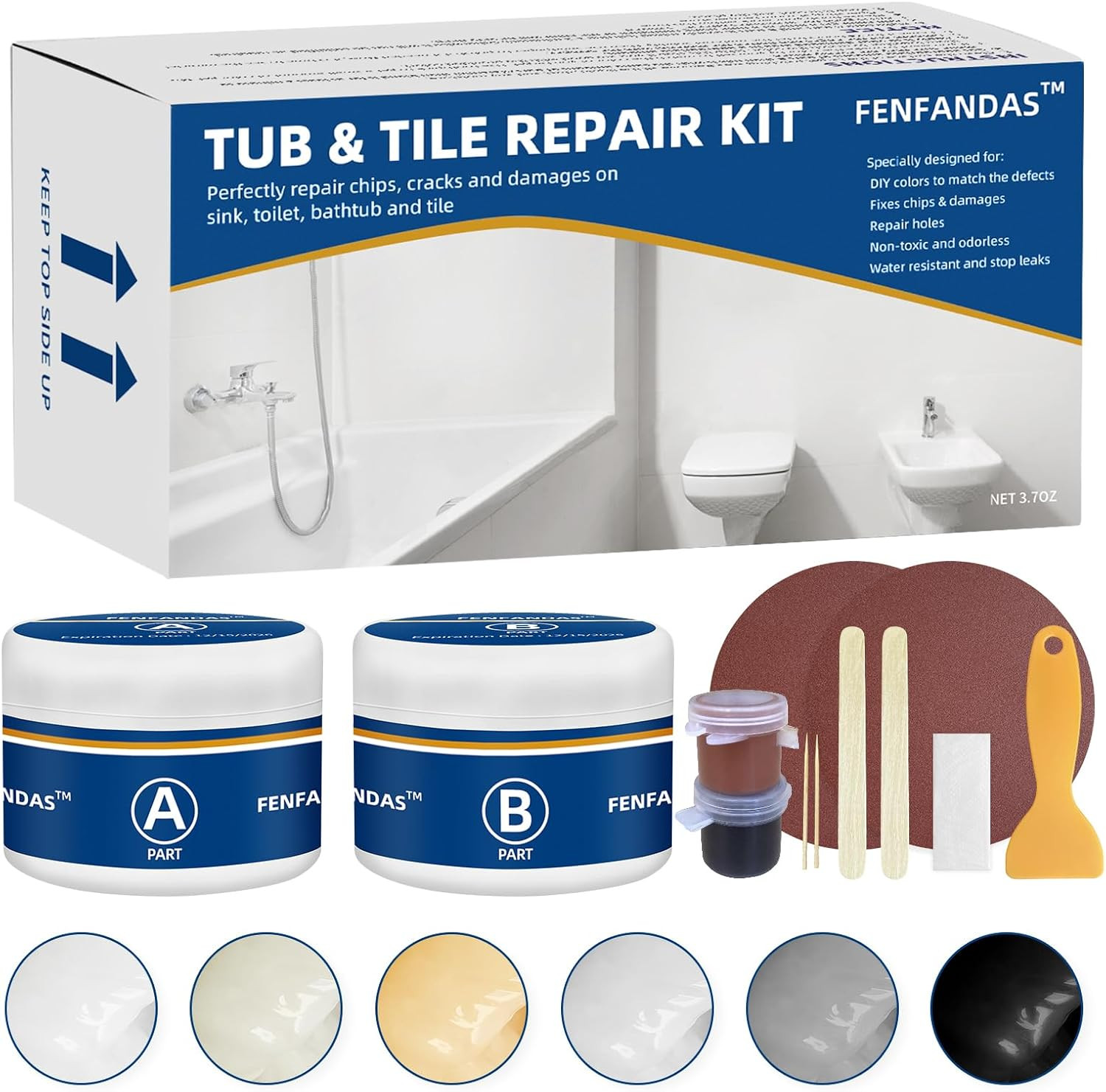 Tub and Fiberglass Shower Repair Kit White, 3.7Oz Porcelain Tile Repair Kit, Por