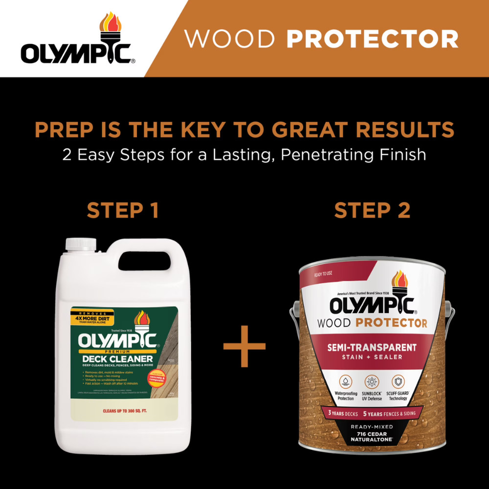 Olympic Wood Protector Cedar Semi-Transparent Exterior Stain & Sealer, 1 Gallon