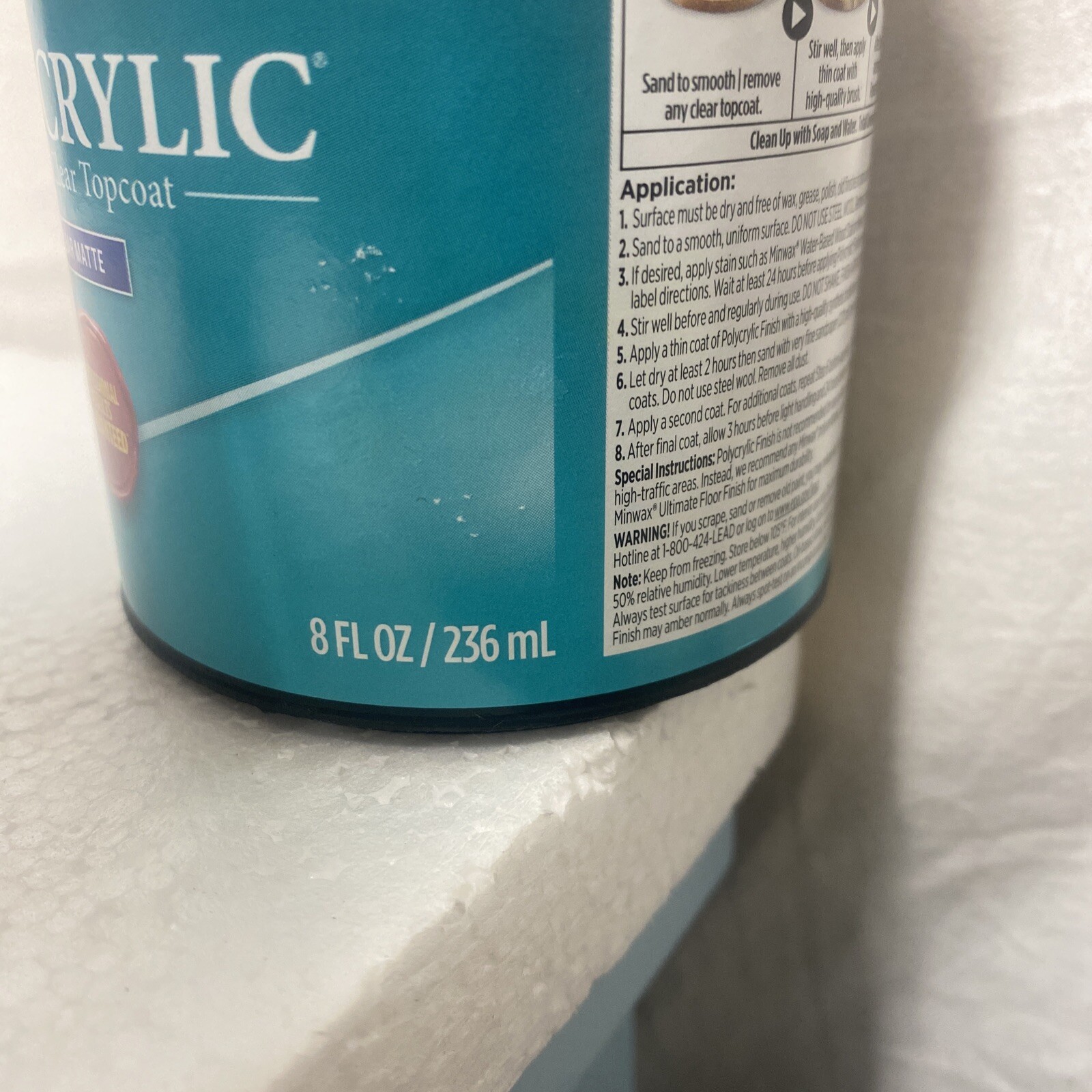 Minwax Polycrylic Protective Finish Water Based, 1/2 pint, Clear Matte