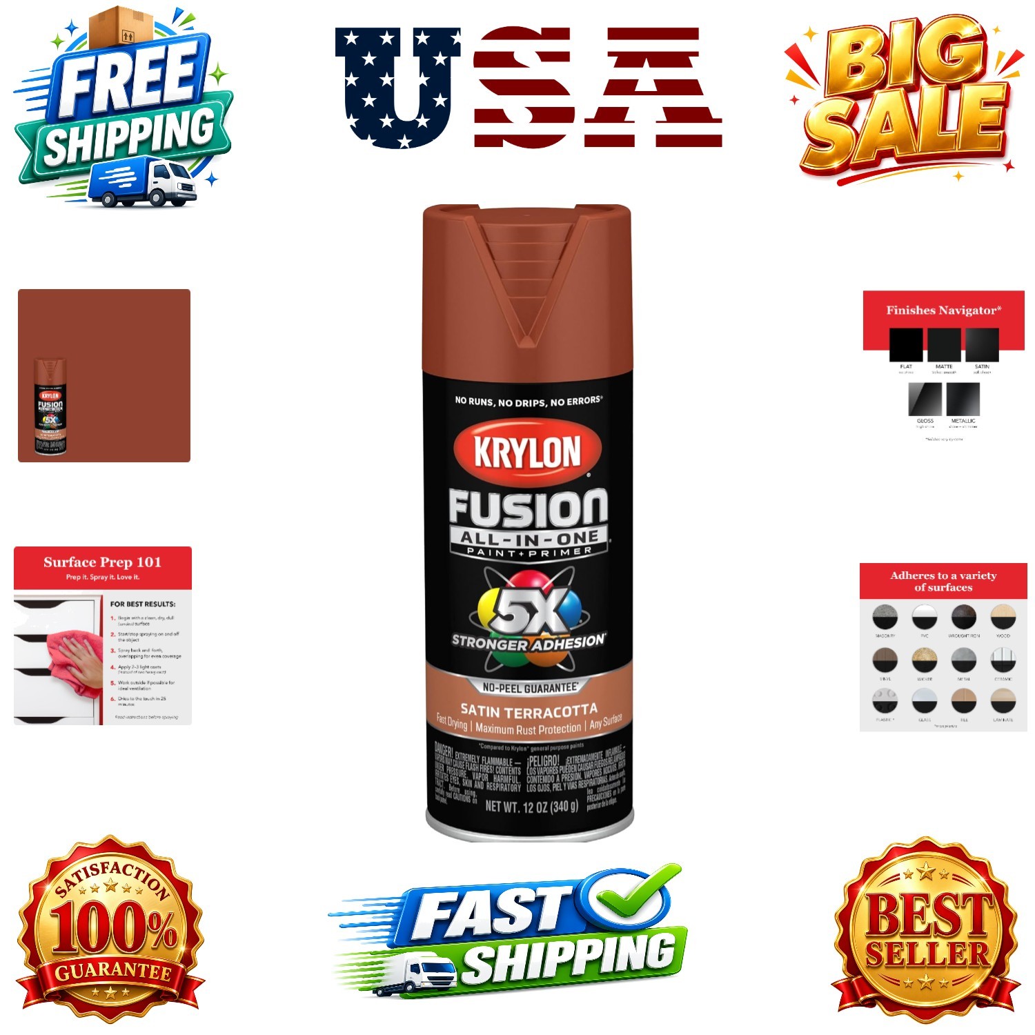 Fusion All-In-One Adhesive Spray Paint for Indoor/Outdoor Use, 12 oz, Terracotta