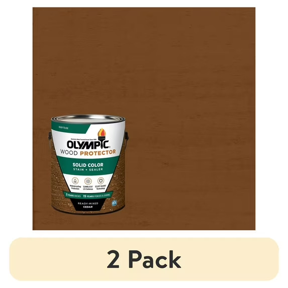 (2 pack) Olympic Wood Protector Cedar Solid Exterior Wood Stain and Sealer, 1 Ga