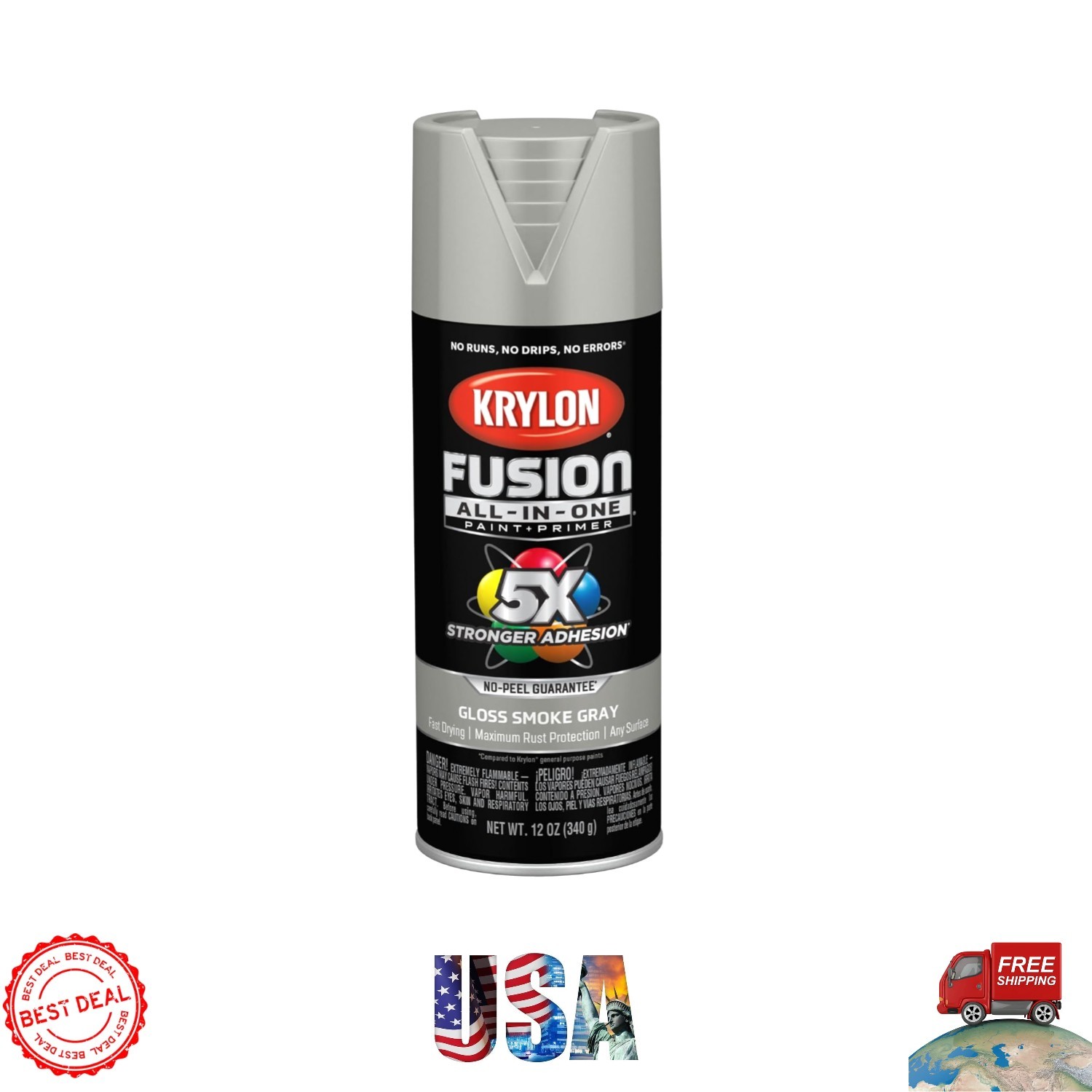 Fusion All-In-One Spray Paint – 12 oz Gloss Smoke Gray for Indoor/Outdoor Use