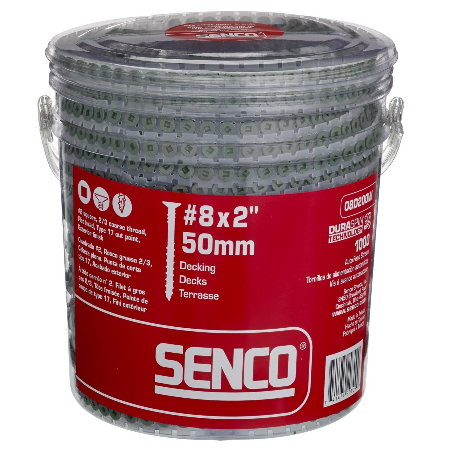 Senco 08D200W Steel Square Drive Coarse Thread Flat Head Wood Screw # 8 x 2 in.