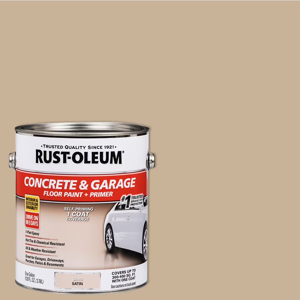 Sand, Rust-Oleum Satin Concrete and Garage Floor Paint and Primer- Gallon, 1 Pac