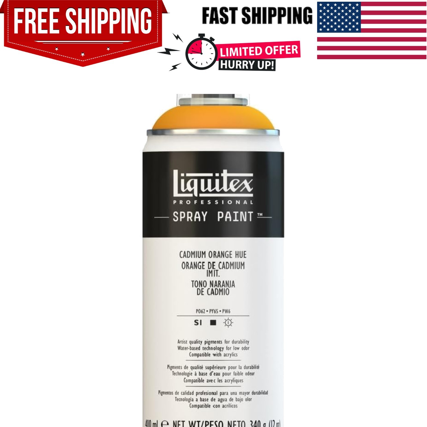 Professional Quality 12-Oz Cad Orange Acrylic Spray Paint for Artists