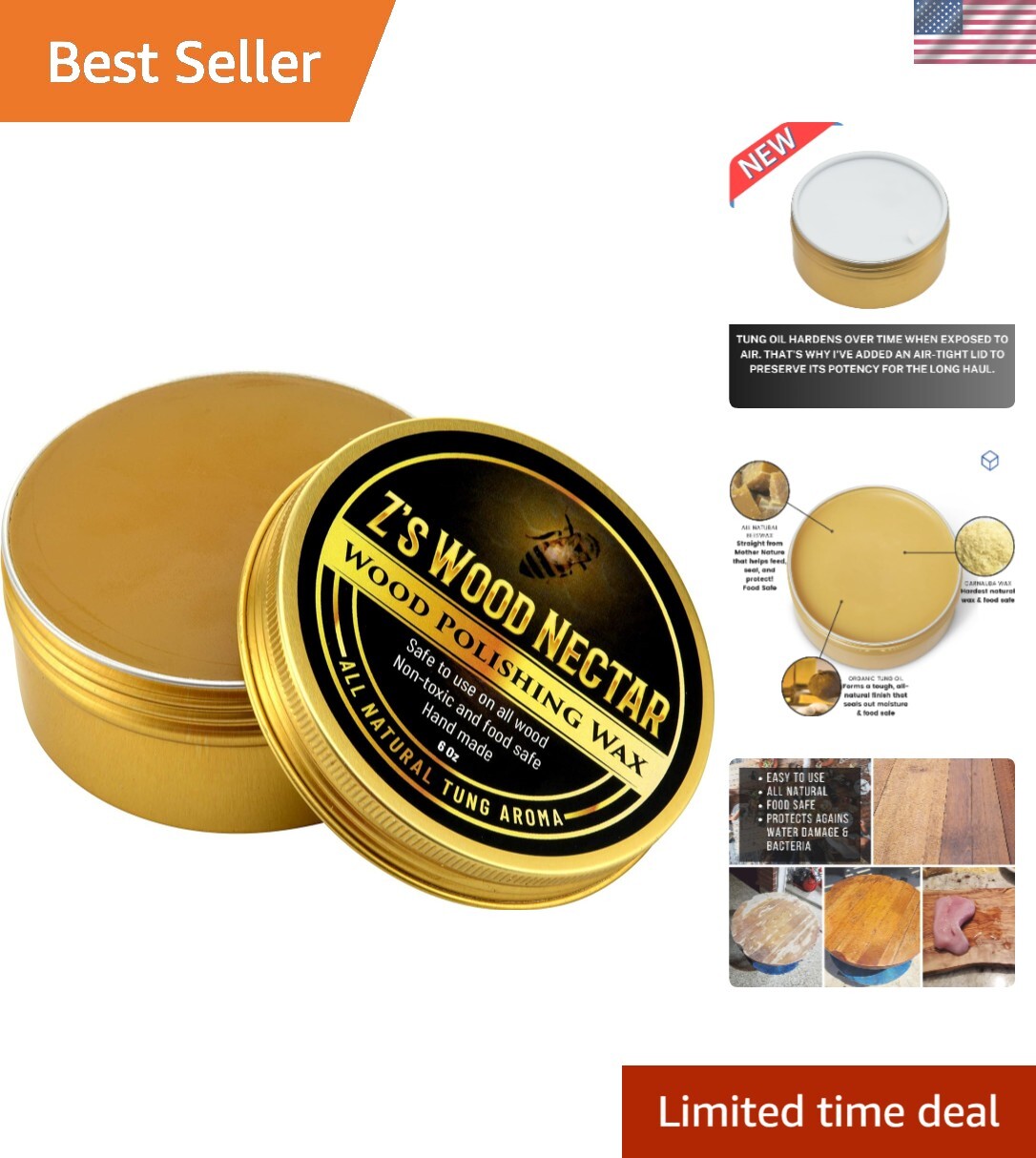 6oz All-Natural Beeswax Furniture Conditioner with Tung Scent – Safe & Effective