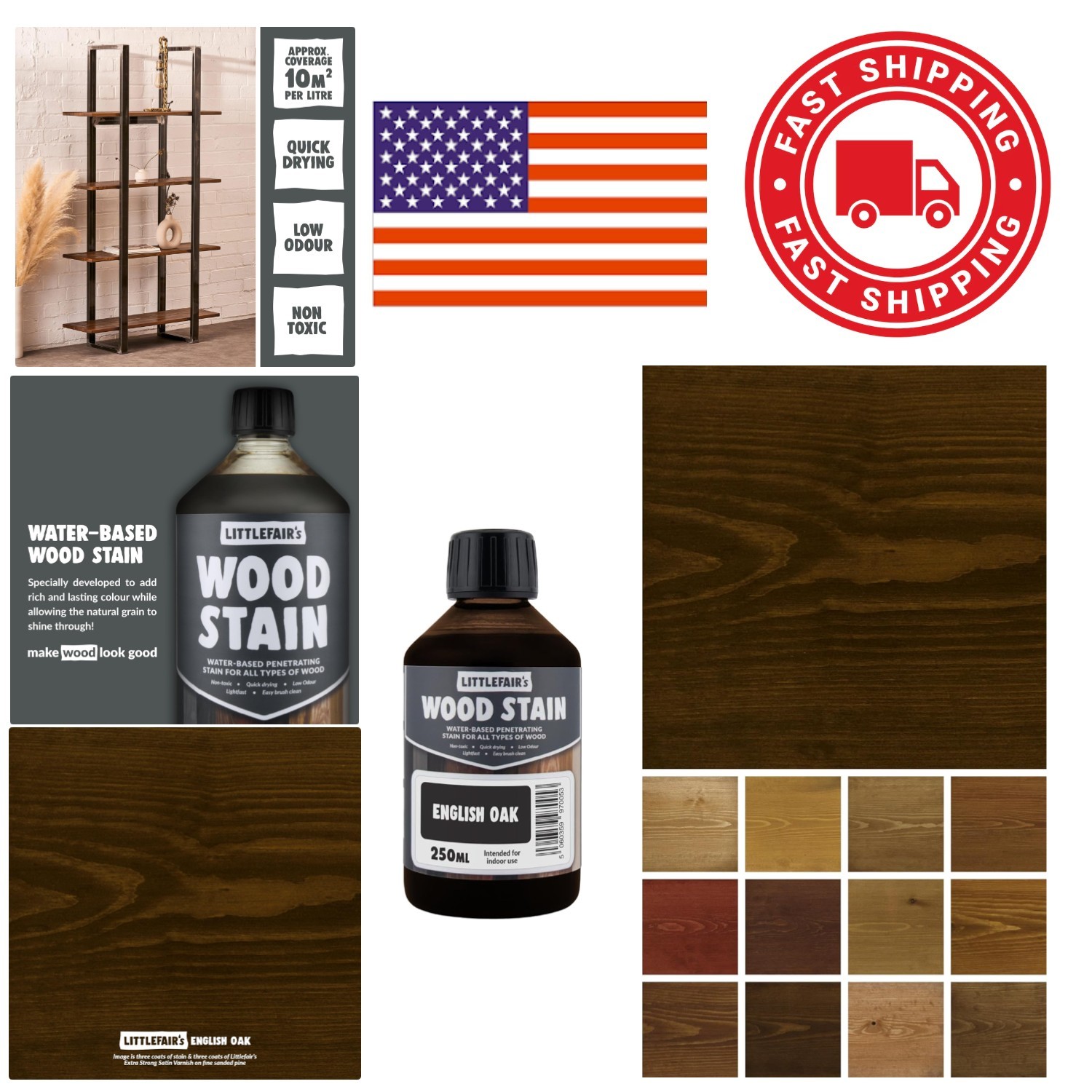 Water Based Wood Stain 8.5oz English Oak Color Perfect for Doors and Furniture
