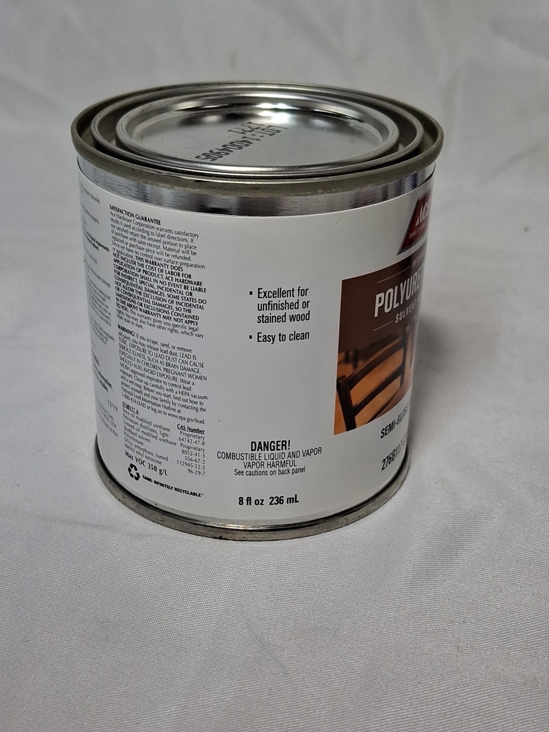 Ace Semi-Gloss Clear Solvent-Based Polyurethane Wood Finish 8oz