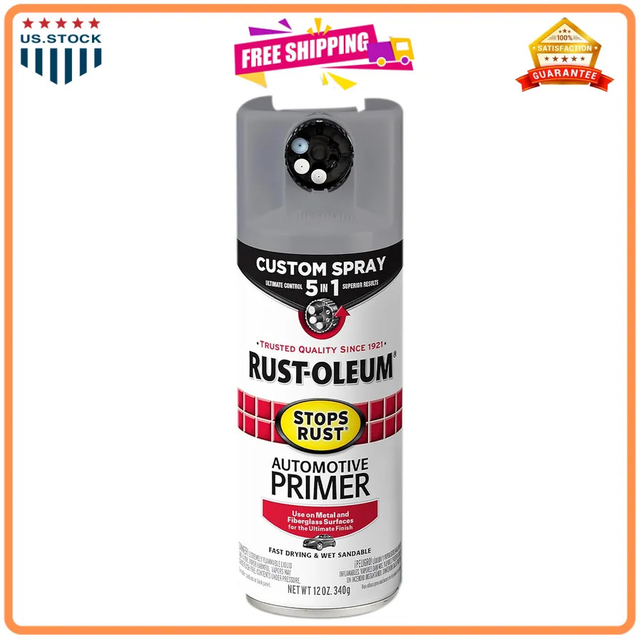 Rust-Oleum Stops Rust Automotive Primer Spray Flat Light Gray 12oz 6 Pack