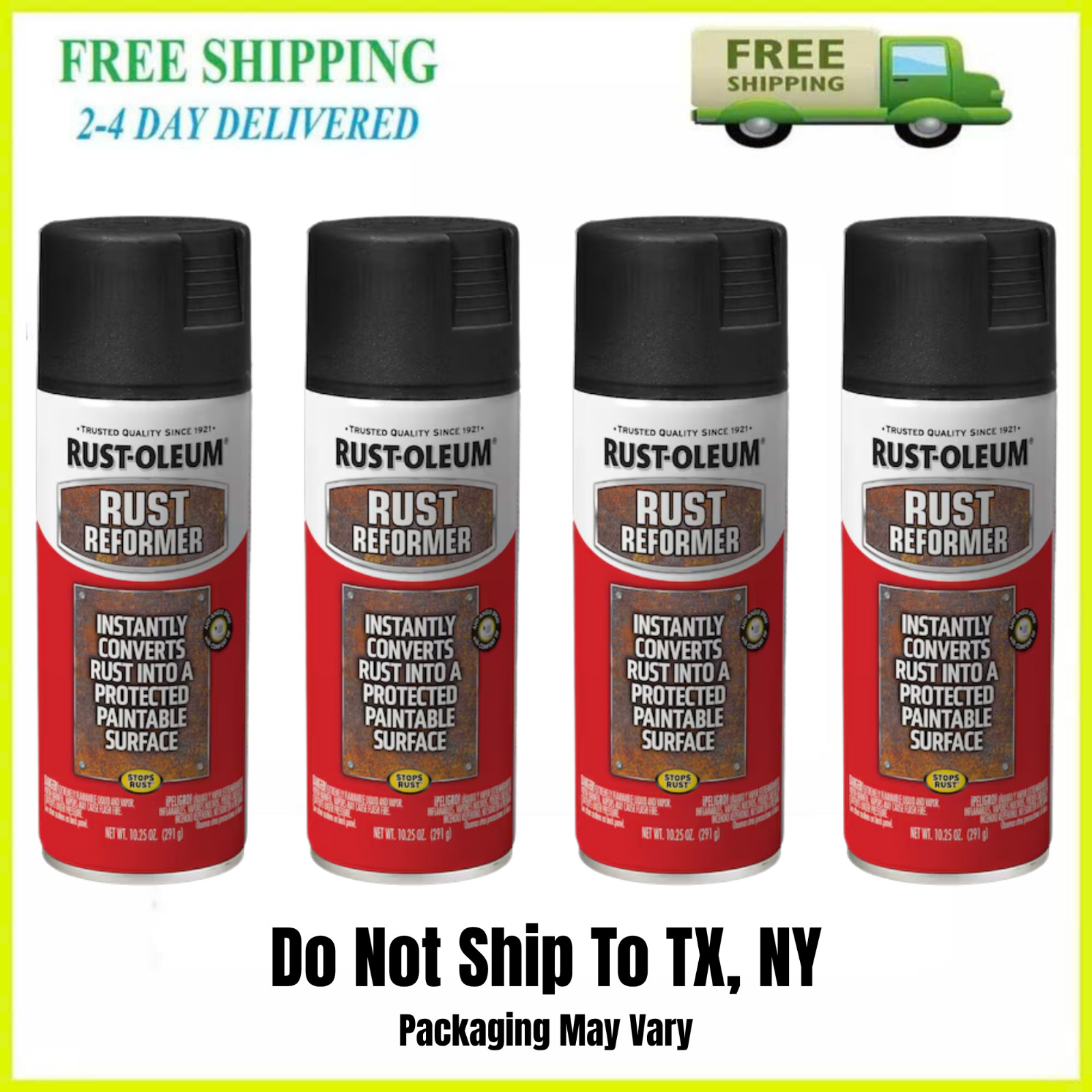 (4 Pack) Rust-Oleum Automotive Rust Reformer Flat Black Spray Paint 10.25 oz