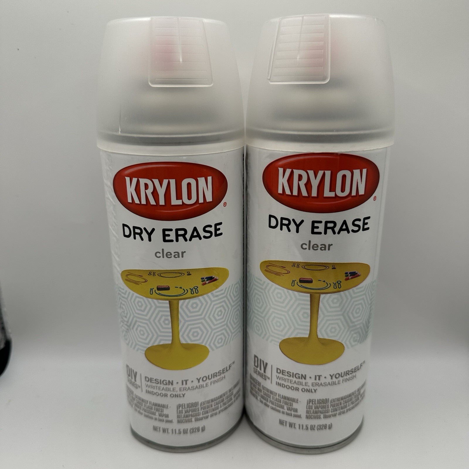 Lot of 2 Krylon Dry Erase Clear Spray Paint 11.5 oz DIY Series Writeable Finish