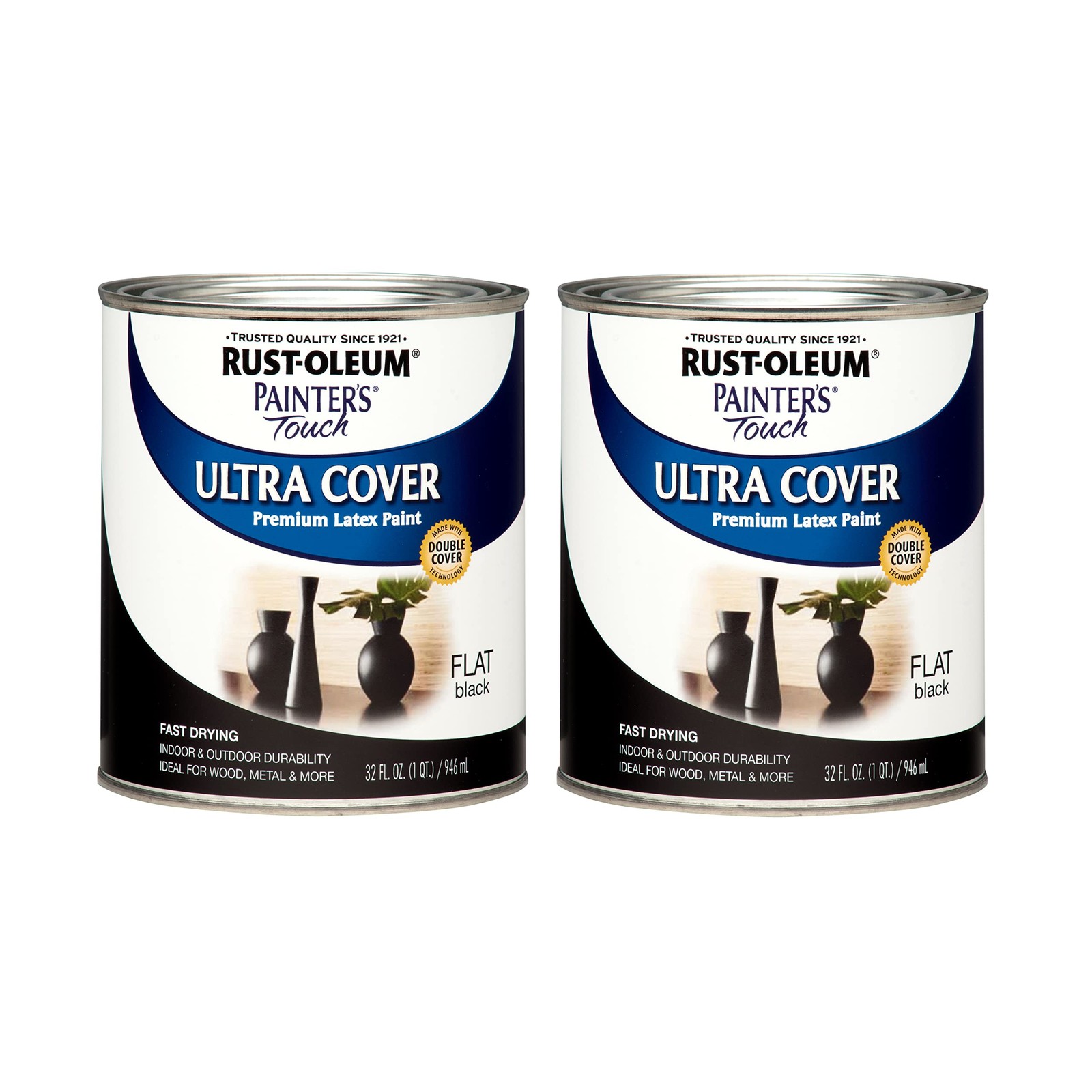 Rust Oleum Painter’s Touch Flat Black Paint 1 Quart Pack Of 2 Quick Drying