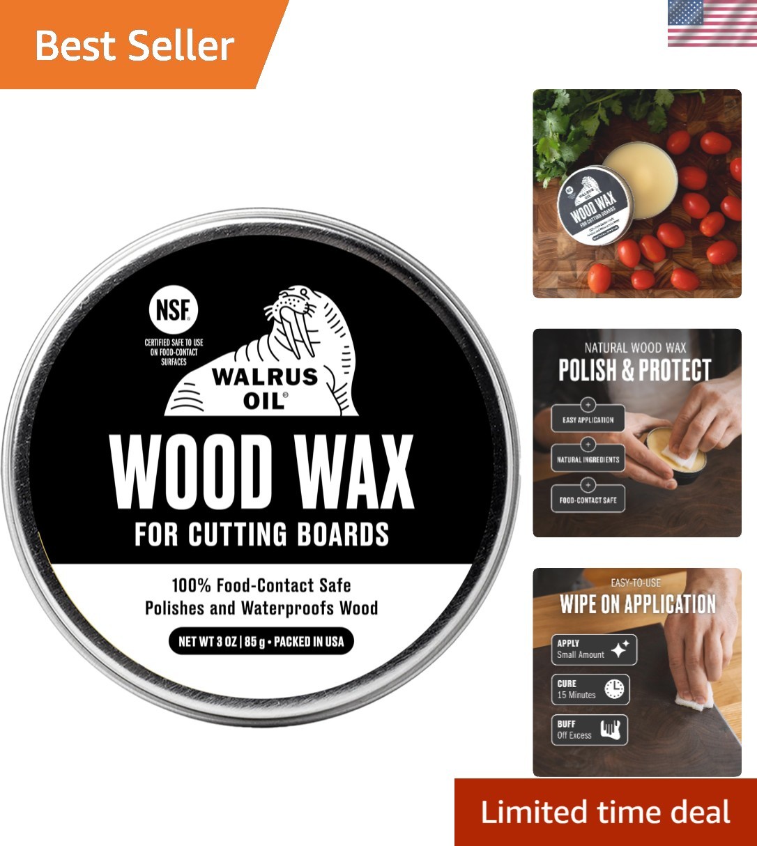 Food-Safe Wood Wax, 3 oz Cutting Board Cream for Polishing & Protection