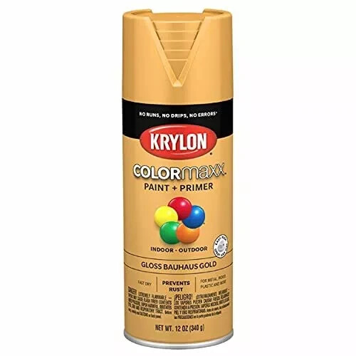 6 PACK KRYLON COLORMAXX PAINT+PRIMER GLOSS BAUHAUS GOLD 5504 FREE SHIPPING