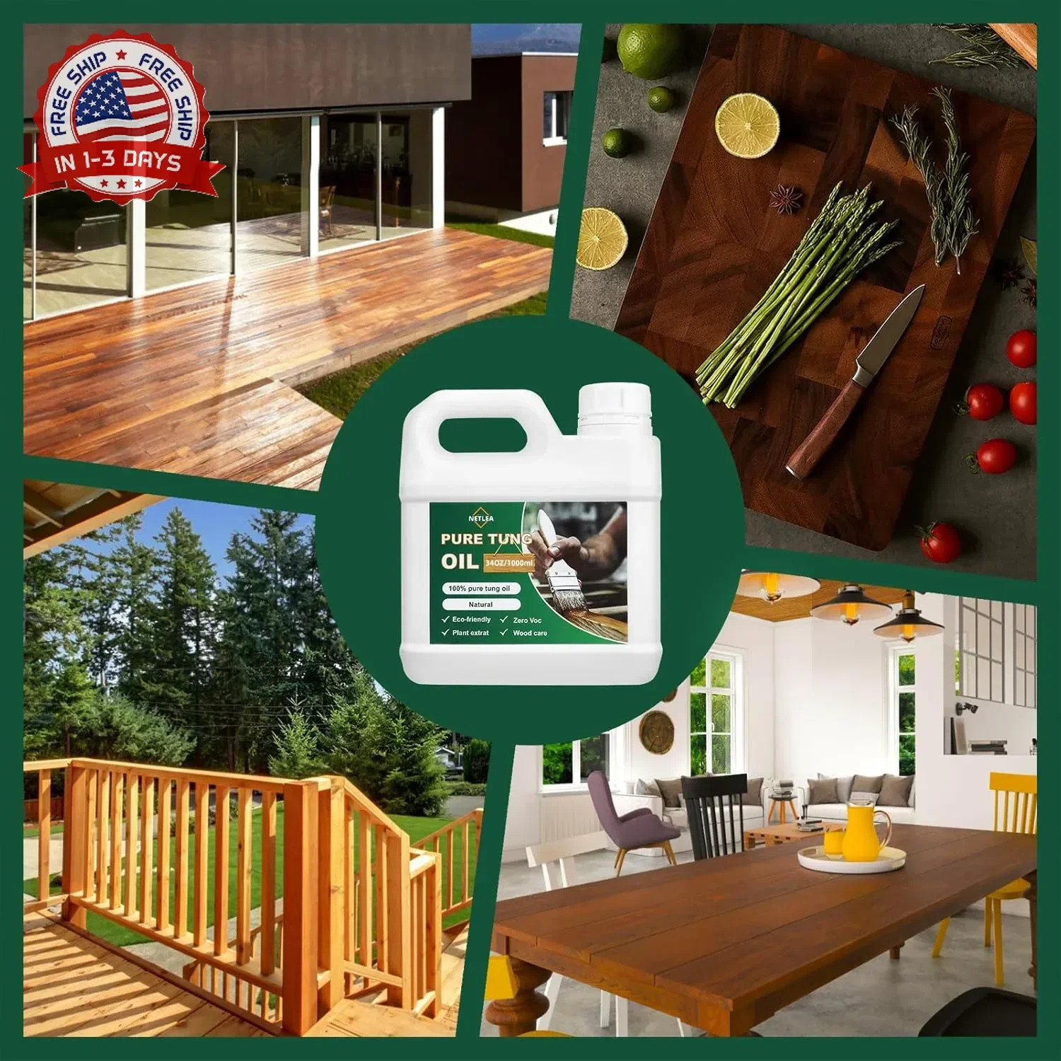 34oz 100% Pure Tung Oil for Wood Finish,Pure Natural for Furniture,Countertop,Wo