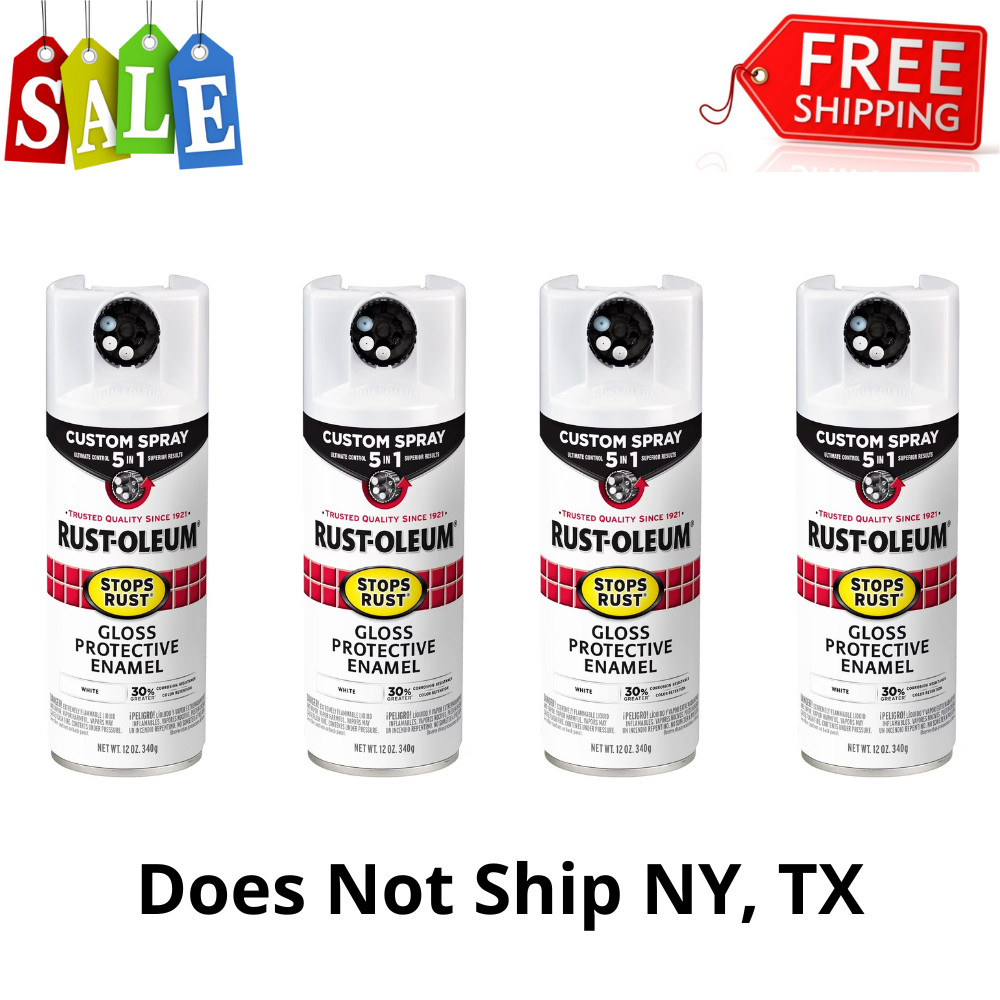 4 Pack Rust-Oleum Stops Rust Custom Sprays 5-in-1 Gloss White Spray Paint, 12 oz