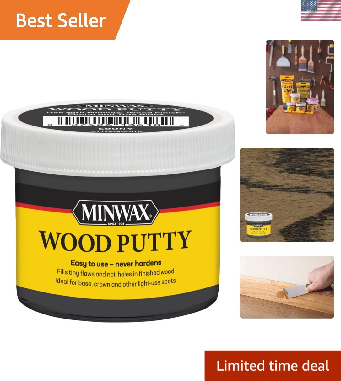 Elegant Ebony Wood Putty, 3.75 oz – Effortless Nail Hole Repair for All Wood