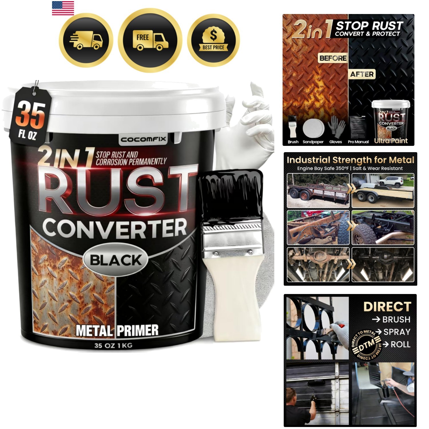 Ultra 2-in-1 Rust Converter Paint & Metal Primer, 35 oz Heat-Stable Rust Refo…