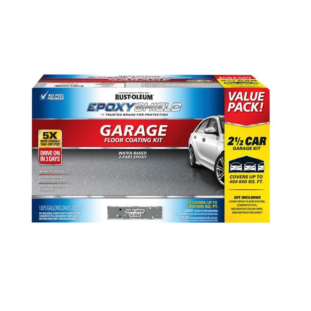 Garage Epoxy Shield Floor Kit 240 oz. Dark Gray Gloss 2.5-Car Waterproof Sealant