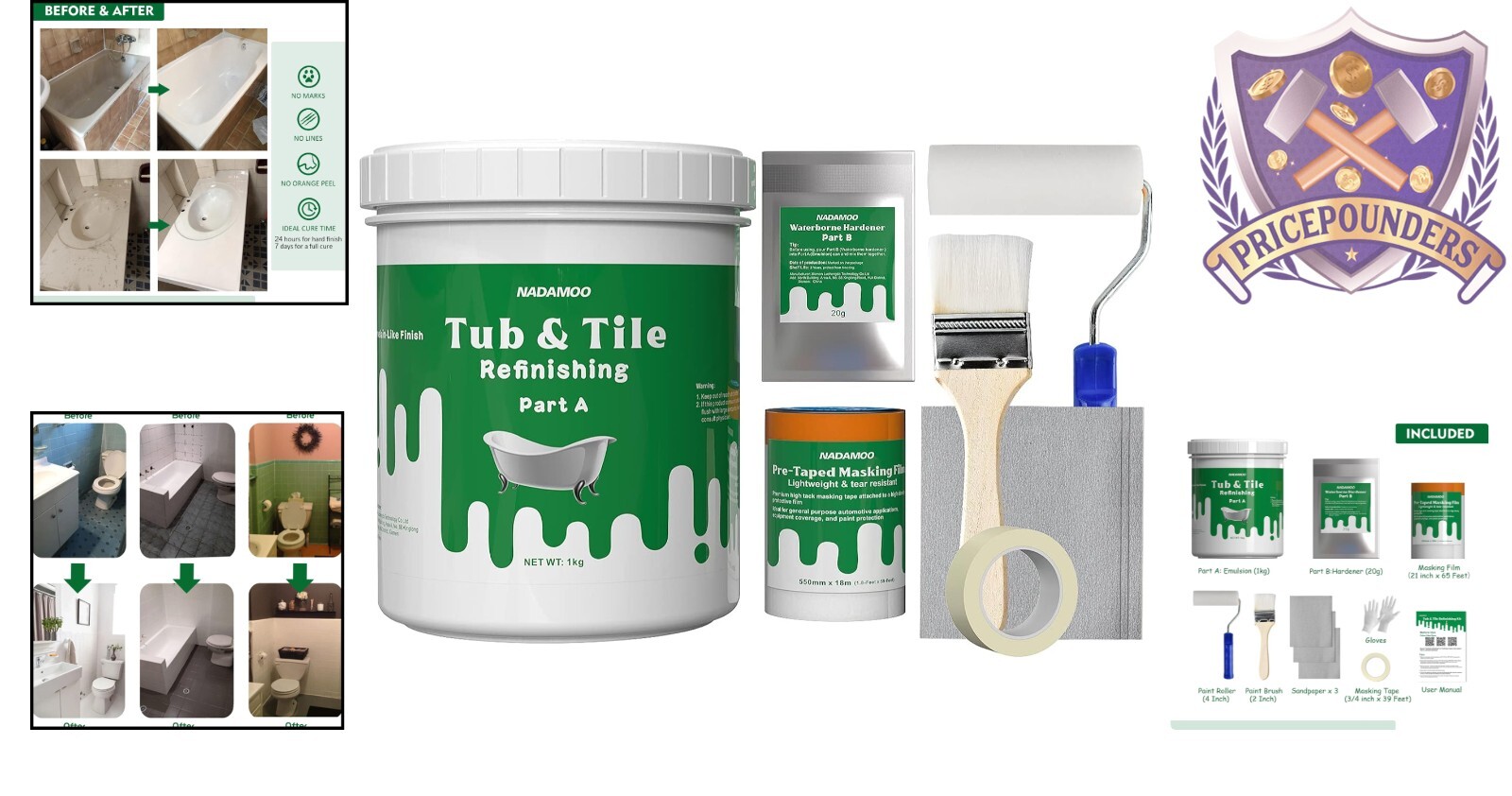 Tub Refinishing Kit 1kg Semi-gloss White DIY Paint Tools Bathroom Kitchen Use