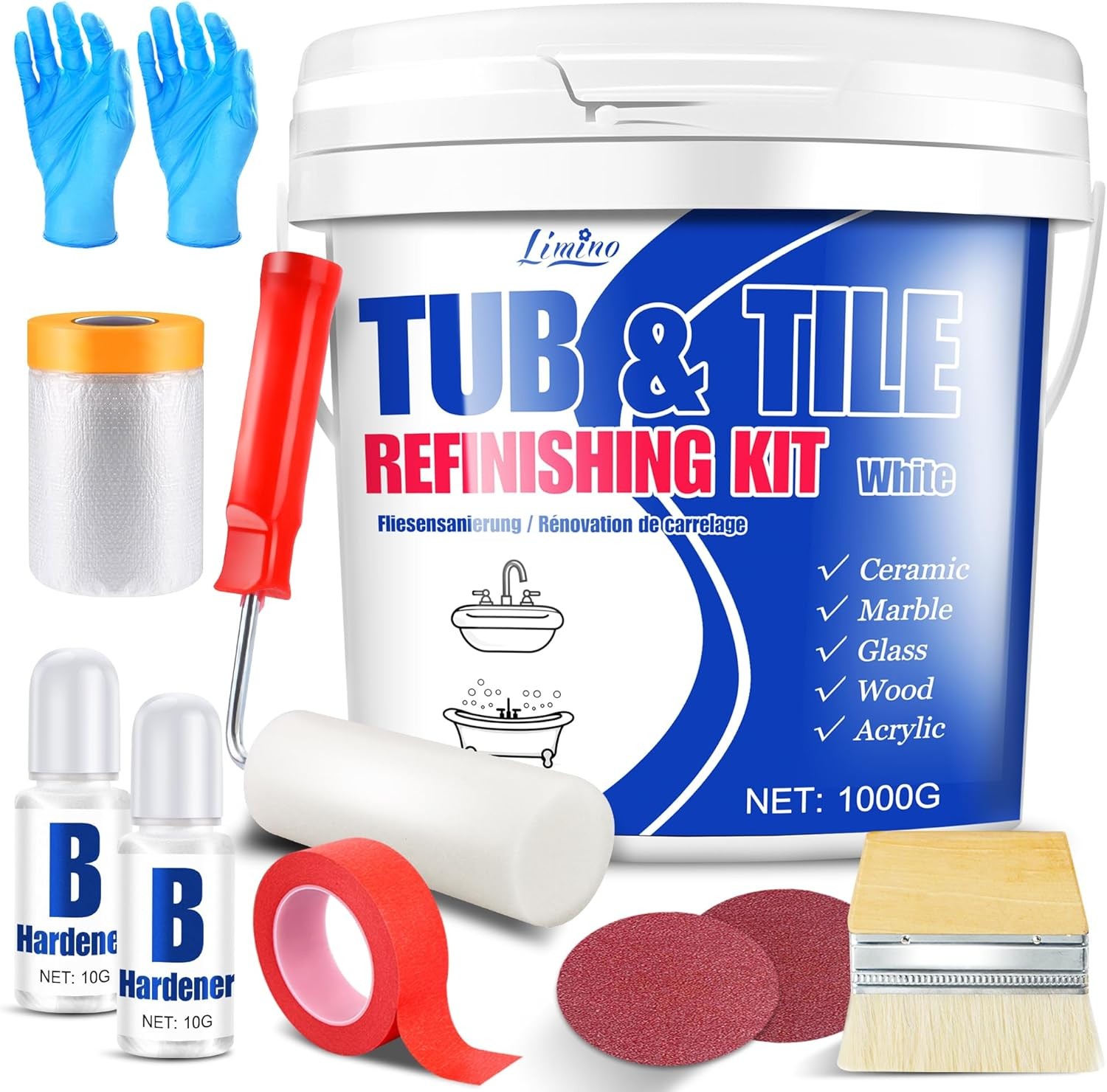 Tub and Tile Refinishing Kit – 35Oz Semi-Gloss White Tile Paint with Tools for B