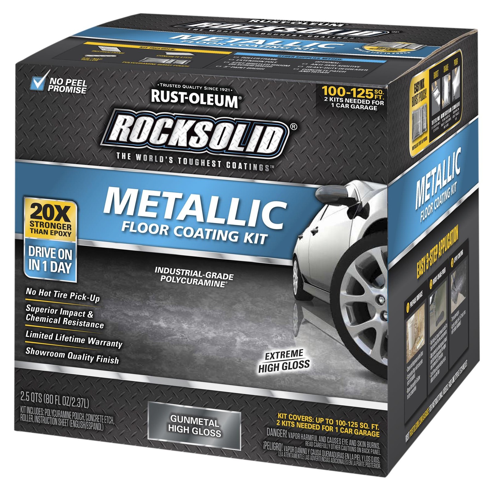 RockSolid Metallic Floor Coating Kit, Gun Metal, High Gloss, 80 Oz – 299743