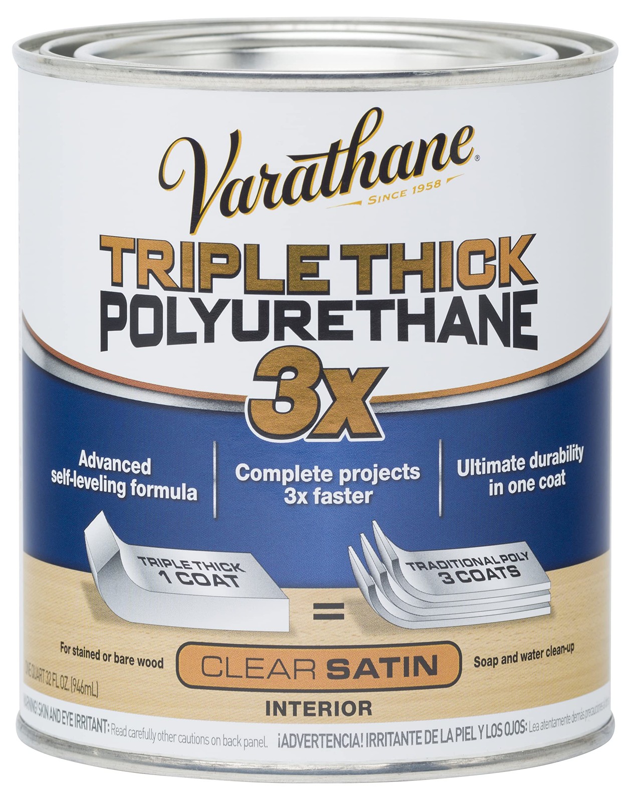 284473 Triple Thick Polyurethane Wood Finish Quart Satin Clear