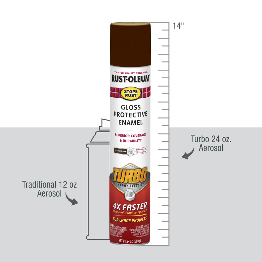 3 Pack Rust-Oleum Turbo Leather Brown Gloss Spray Paint, Outdoor Metal 24oz Can