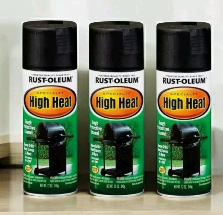 3✓ RUSTOLEUM HIGH HEAT Paint BBQ Satin Black Stops Rust Stoves Grills Engines